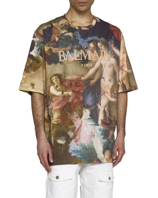 Balmain Multicolor Pastel Renaissance Print Oversized T-shirt for men