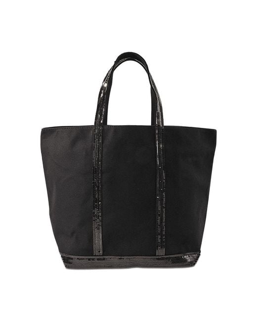 Vanessa Bruno Black Canvas And Sequin Tote L + Zip Cotton Bags Totes-Shopping-Bags