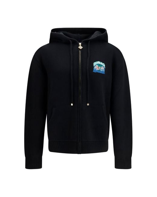 Casablanca Blue Palm Tree Hoodie Merino Wool Ovis Aries Sweatshirts for men