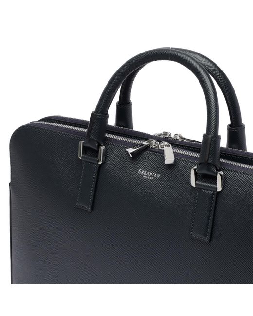Serapian Black Business Bag Slim Double Zip for men