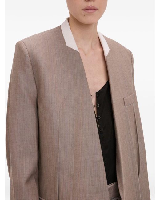 Victoria Beckham Natural Limestone-Colored Herringbone Virgin Wool Double-Breasted Suit