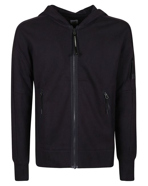 C P Company Black Diagonal Raised Fleece Zipped Jacket for men