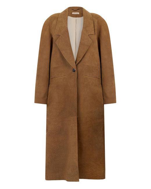 The Mannei Brown Long Leather Coat Cow Hide Jackets