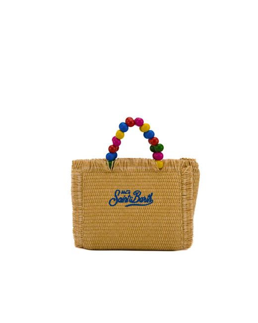 Mc2 Saint Barth Yellow Vanity Mini Straw Wood Beads Bag