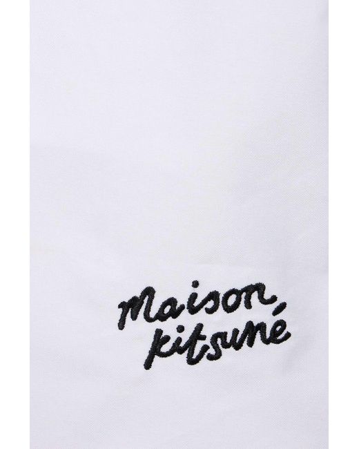 Maison Kitsuné White Handwritting Casual Bd Shirt Cotton Long Sleeves Shirt With Logo Embroidery for men