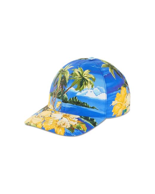 Gucci Blue Hawaiian Print Logo Patch Baseball Cap Accessories Beanies & Hats for men