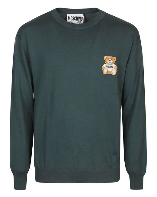 Moschino Green Embroidery Bear Sweater for men