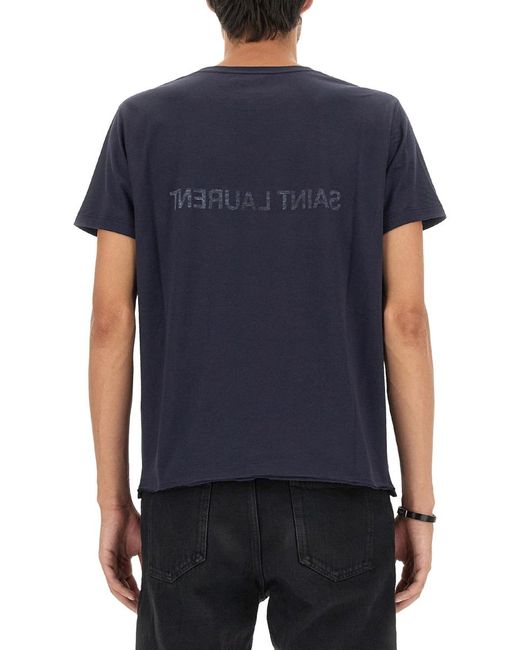Saint Laurent Blue Inverted Logo T-Shirt T Cotton T-Shirts for men