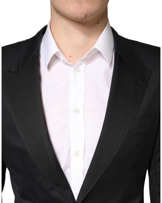 Dolce & Gabbana Black Cotton Single Breasted 2 Piece Suit Elastane Nylon Silk for men