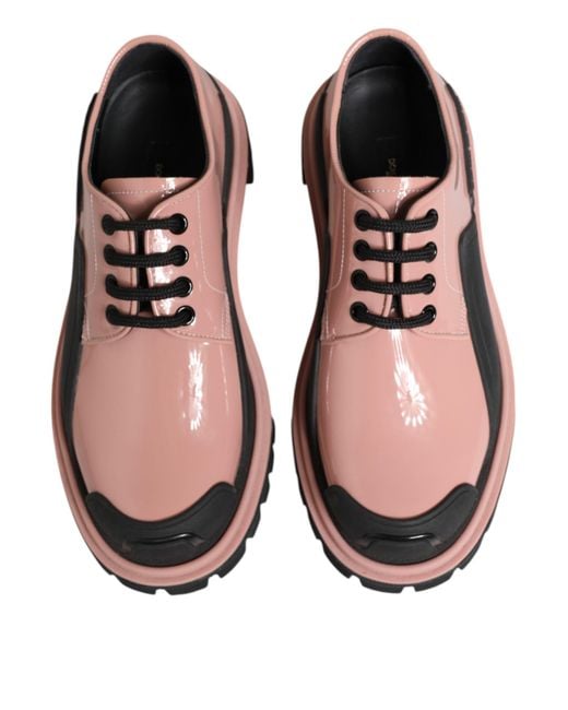 Dolce & Gabbana Pink Light Powder Leather Lace-Up Shoes Calf Patent