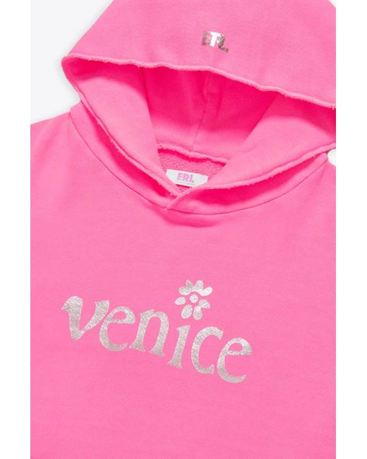 ERL Silver Printed Venice Hoodie Hot Pink Cotton Hoodie With
