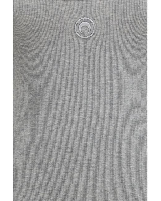 MARINE SERRE Gray Moon Logo Ribbed Jersey Short Catsuit Cotton; Elastane Jumpsuits