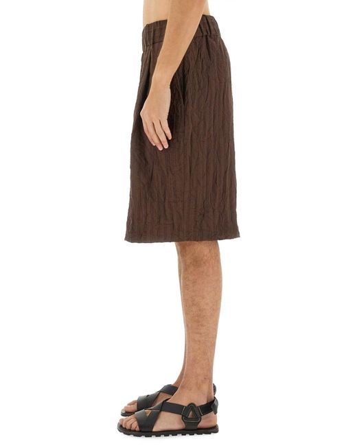 Dries Van Noten Brown Pleated Shorts Polyester for men