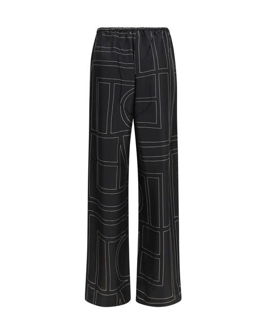Totême Black Pants Silk Monogram Trousers