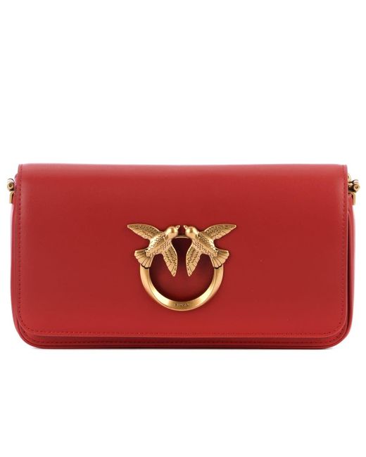 Pinko Leather Mini Love Bag Click Baguette Shoulder Bag In Ruby Red