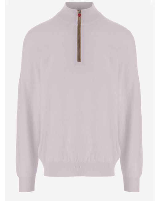 Kiton Pink Cashmere Sweater With High Neck for men