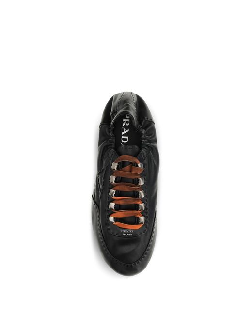 Prada Black Collapse Aged Nappa Leather Sneakers Lace Up for men