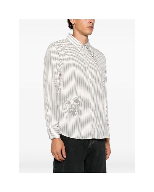 Kidsuper White Embroidered Face Striped Cotton Shirt for men