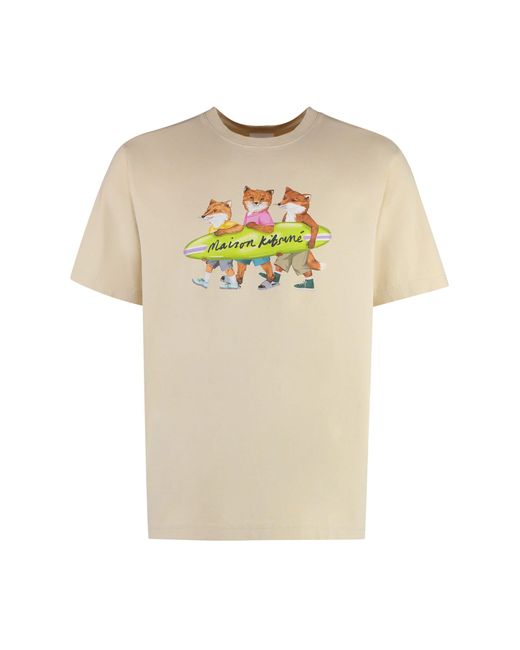 Maison Kitsuné Natural Printed Cotton T-Shirt for men