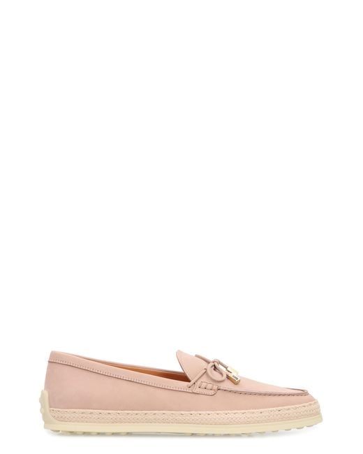 Tod's Pink Loafers Nubuck Calf Leather