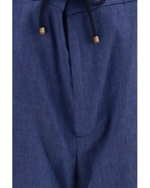 Brunello Cucinelli Blue Linen And Virgin Wool Chevron Bermuda Shorts Linen; Merino Ovis Aries for men