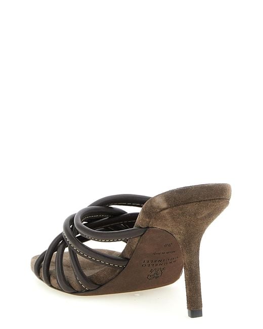 Brunello Cucinelli Brown Leather Stiletto Heel Sandals