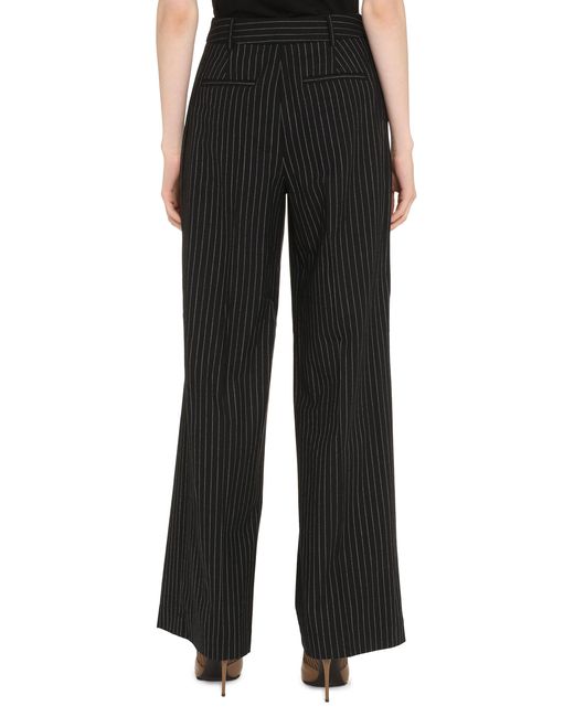 MICHAEL Michael Kors Black Wool Blend Pin-Striped Trousers Wide-Leg