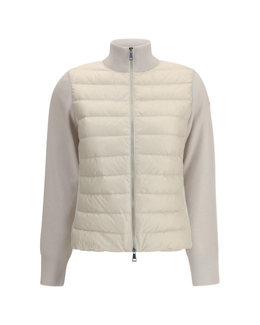 Moncler White Padded Jacket With Wool Sleeves