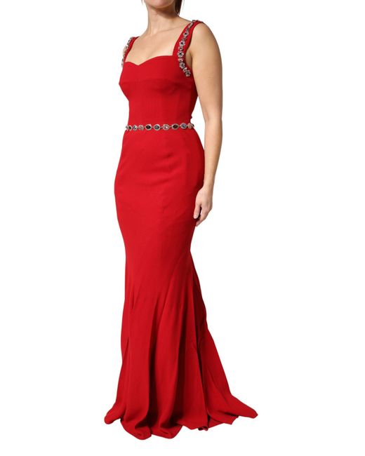 Dolce & Gabbana Red Embellished Sheath Mermaid Gown Dress 46+03+Vi