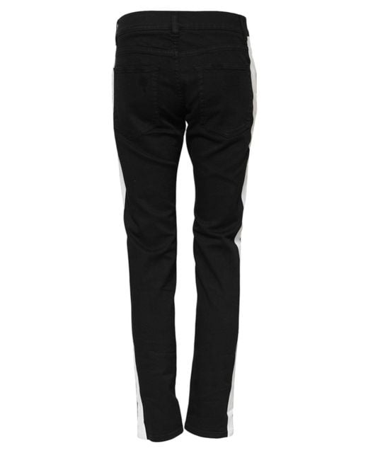 Dolce & Gabbana Black Ripped Stripe Slim Jeans for men
