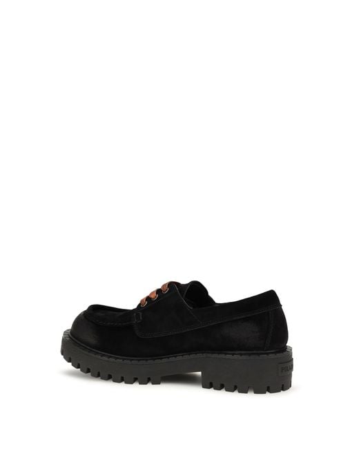 Prada Black Loafers Suede Lace-Up Upper: Shoes for men