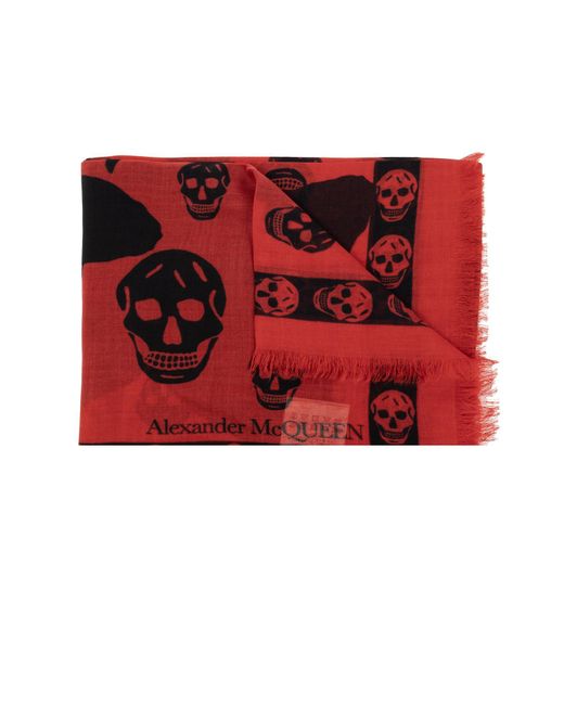 Alexander McQueen Red Raw-trimmed Scarf for men
