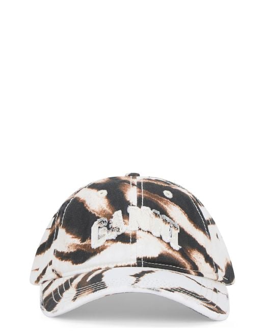 Ganni Gray Cap With Animal-Print Visor, Cotton Hat