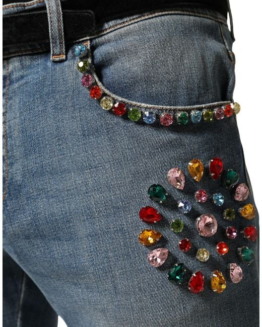 Dolce & Gabbana Blue Embellished Loose Cotton Denim Jeans Elastane Clothing for men