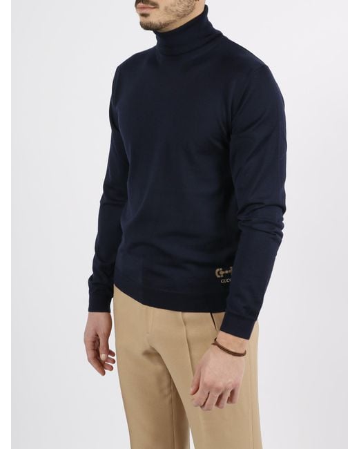 Gucci Blue Turtleneck Merinos Sweater for men