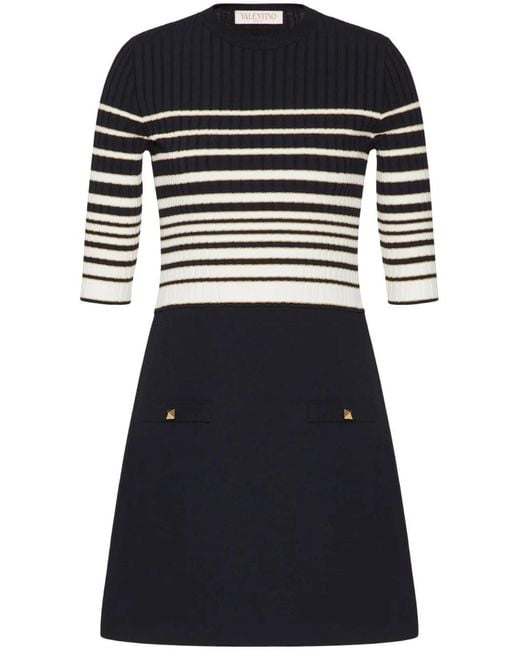 Valentino Black Striped Lurex Minidress Clothing