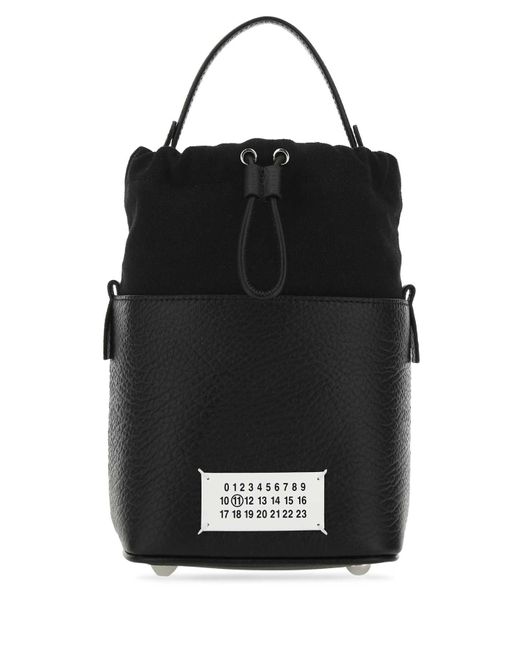 Maison Margiela Black Leather And Canvas Mini 5Ac Bucket Bag