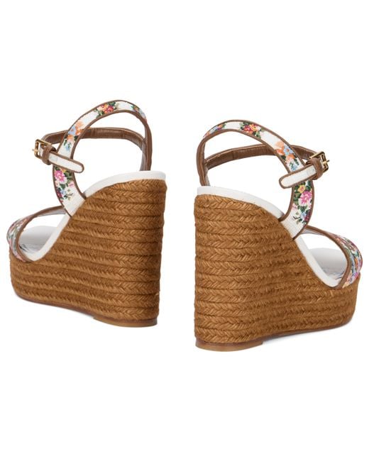 Dolce & Gabbana Brown Wedge Sandals With Majolica Print Goat Leather