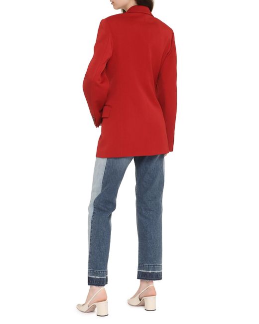 Victoria Beckham Red Double-Breasted Wool Blazer Polyester Blazers