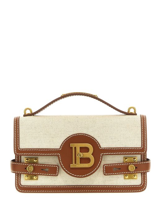 Balmain B-buzz 24 Brown Leather And Fabric Bag | Lyst