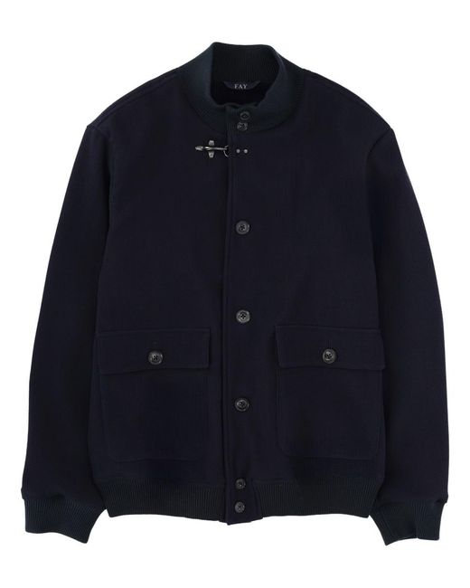 Fay Blue Wool Jacket With Buttons Virgin for men