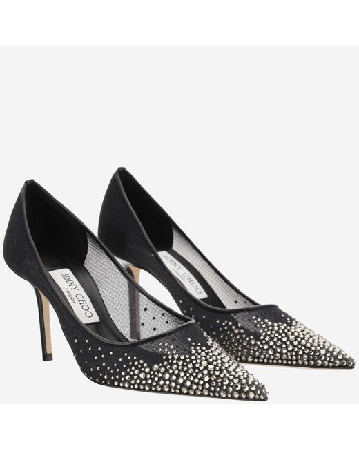 Jimmy Choo Gray Love 85Mm Tulle Pumps With Rhinestones