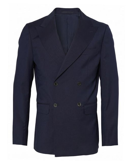 Low Brand Blue Regular-Fit Wool Double-Breasted Blazer With Peak Lapel And Central Back Slit for men