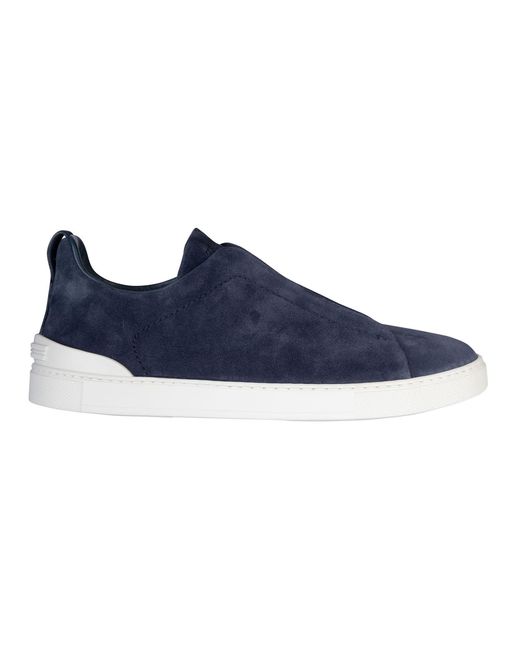 Zegna Blue Triple Stretch Low Top Sneakers for men