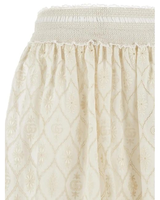 Gucci White Double G Flower Lace Skirt