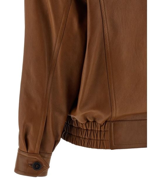 Saint Laurent Brown Leather Bomber Jacket