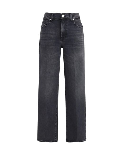 7FOR Blue Stovepipe Straight Jeans Cotton; Lyocell; Elastane