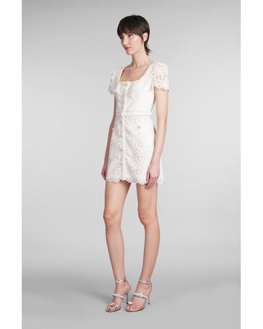 Self-Portrait White Dress In Beige Polyester