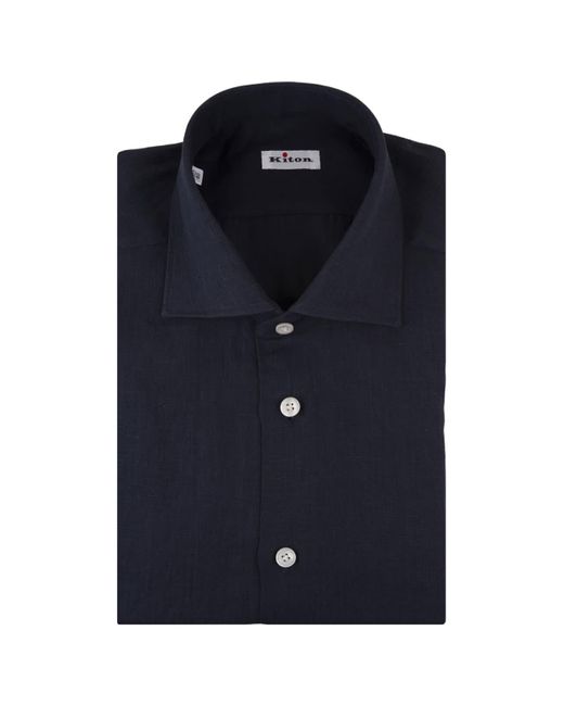 Kiton Blue Dark Linen Classic Shirt for men