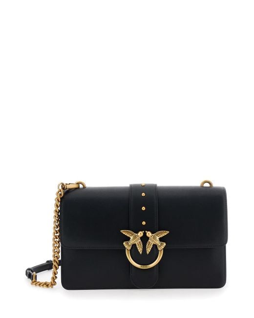 Pinko Black 'Love One Classic' Crossbody Bag With Studded Strap And Love Birds Diamond Cut Plaque On The Front